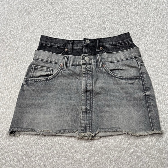 Zara Women's Skirt Denim Double Waist Jean Denim Black Grey Button Down Mini XS - Picture 1 of 9